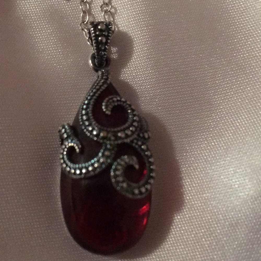 Sterling Silver Chain - Ruby Stone - image 2